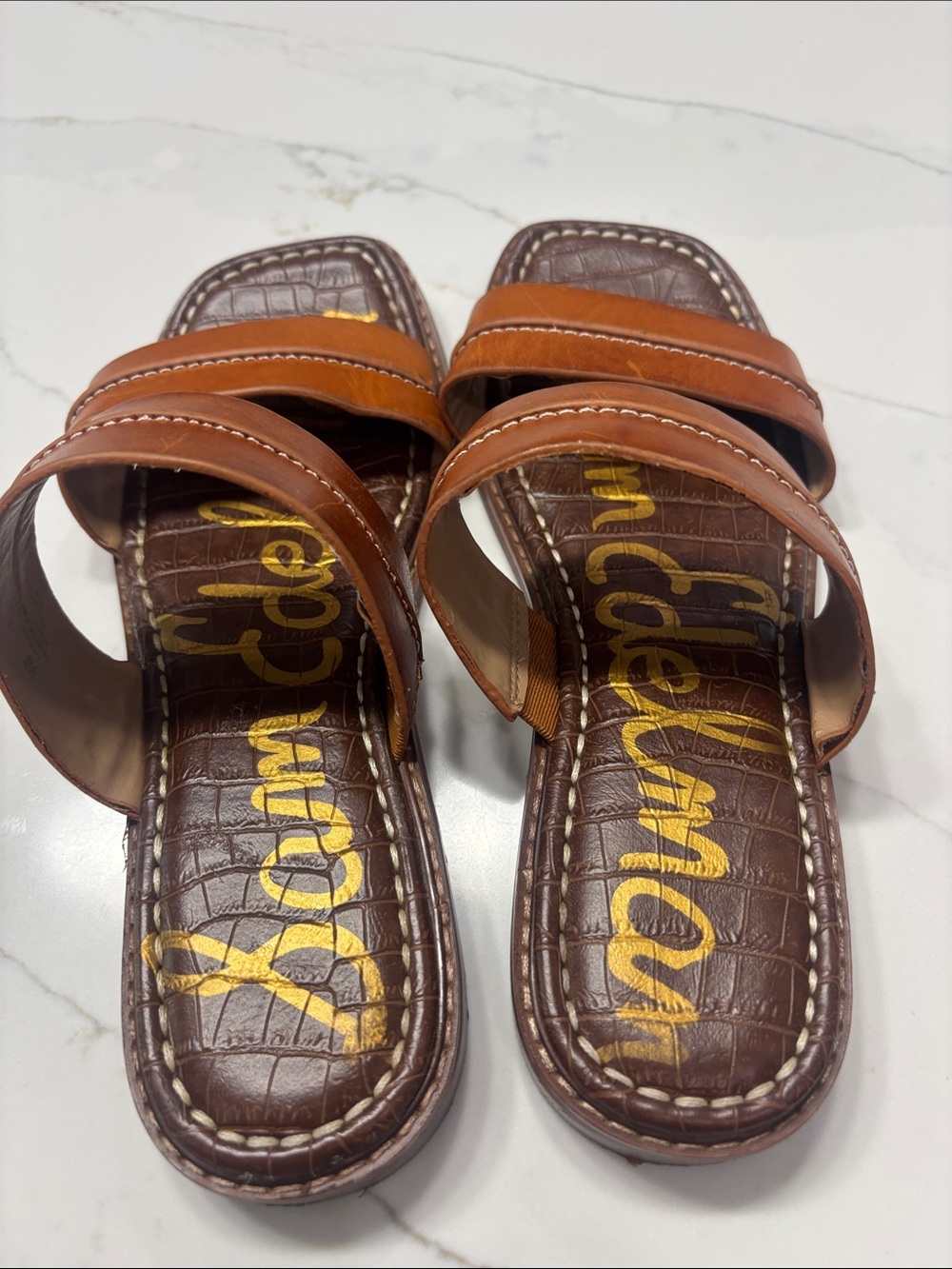 Sam Edelman Cognac Double-Strap Slide Sandals - Picture 6 of 9